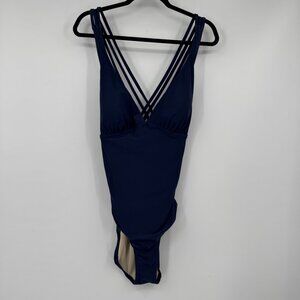 Kona Sol Womens Navy Blue Racerback Coverage One Piece Swimsuit Size XL